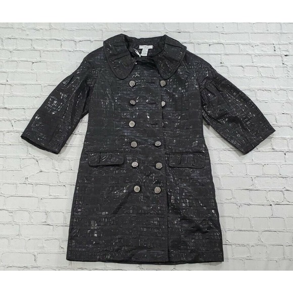 Vertigo Paris Black Mid-Length Trench Coat Jacket Pockets WOMENS SIZE MEDIUM - Picture 1 of 6